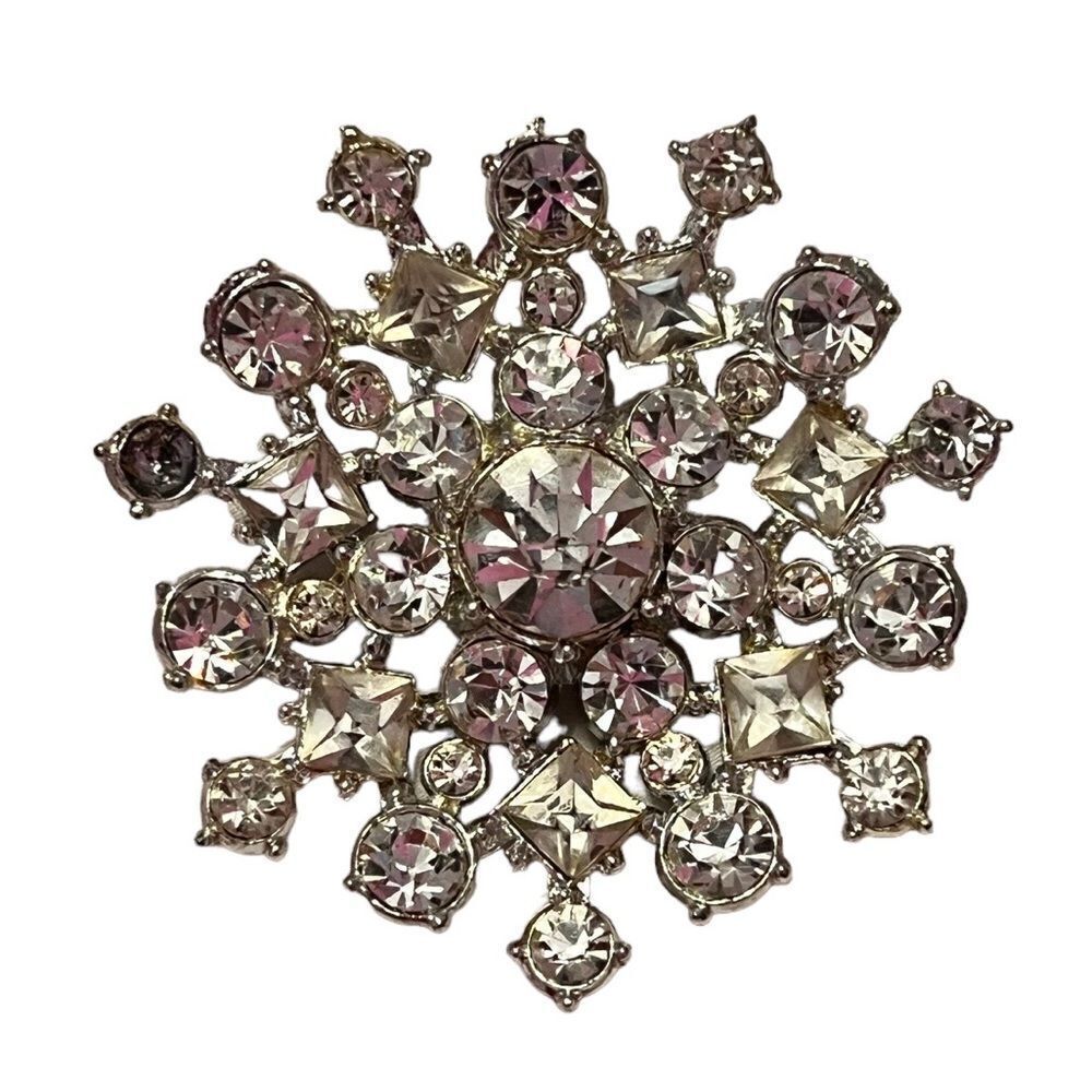 🤯5/$25🤯 Vintage Silver Rhinestone Snowflake Brooch